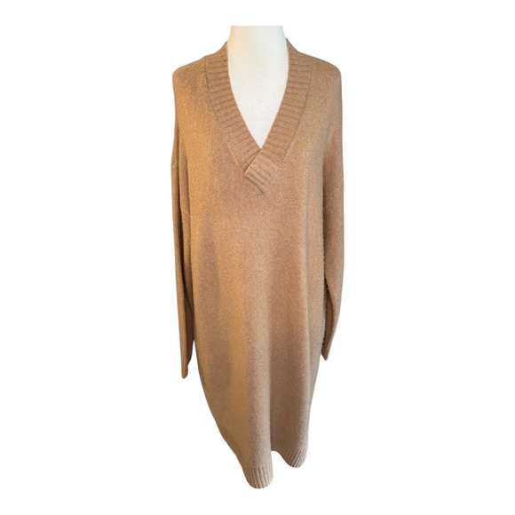NEW Nordstrom Rack Sweater Dress V-Neck Long Sleeve Knit Casual Tan‎ Size Large - Picture 1 of 6